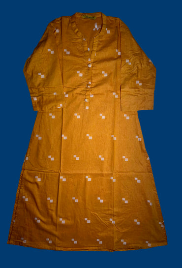 Bright orange cotton kurti with 3/4th sleeves and Straight fit, Suitable for casual daily wear.